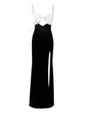 ELANOR BLACK AND WHITE BOW SATIN GOWN