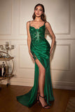 STRETCH SATIN GLITTER LACE FITTED GOWN