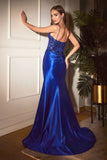STRETCH SATIN GLITTER LACE FITTED GOWN