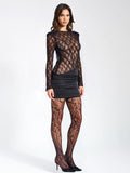 QUARTNEY BLACK LONG SLEEVE SATIN LACE MINI DRESS