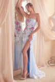 STRAPLESS FLORAL PATTERN SEQUIN DRESS