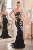 STRAPLESS FLORAL PATTERN SEQUIN DRESS