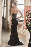 STRAPLESS FLORAL PATTERN SEQUIN DRESS
