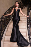 FITTED STRETCH GLITTER SATIN GOWN