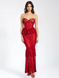 ROBE LONGUE CORSET EN DENTELLE BORDEAUX QUENNELL