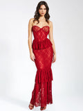 ROBE LONGUE CORSET EN DENTELLE BORDEAUX QUENNELL