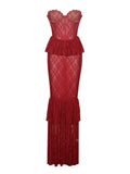 ROBE LONGUE CORSET EN DENTELLE BORDEAUX QUENNELL