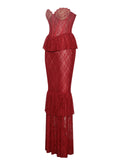 ROBE LONGUE CORSET EN DENTELLE BORDEAUX QUENNELL