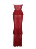 ROBE LONGUE CORSET EN DENTELLE BORDEAUX QUENNELL