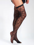 BLACK LACE FLORAL PRING THIGH HIGH SOCKS
