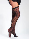 BLACK LACE FLORAL PRING THIGH HIGH SOCKS