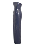 ABITO LUNGO RAMONDA CON SPALLINE E PAILLETTES BLU MARINO E SPACCO ALTO
