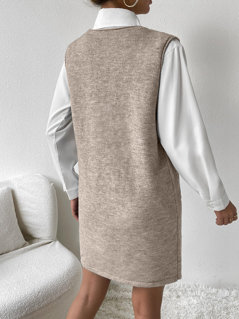 V-Neck Sleeveless Sweater Dress with Pockets – SHOP DDMINE
