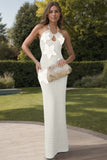 CROCHET FLOWER HALTER NECK KNIT DRESS