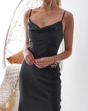 Aspen Midi Dress - Black Satin