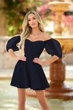 Mini abito con maniche a sbuffo Chloe - Blu navy