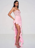 ROBE LONGUE CORSET EN DENTELLE ROSE JULIA