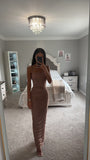 ROBE LONGUE EN MOUSSELINE FRONCÉE OR ROSE