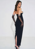 ROBE LONGUE ORNÉE DE CRISTAUX NOIRS