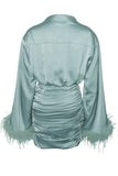 ABITO MINI AZZURRO A MANICHE LUNGE CON PIUME JENNA