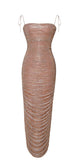ROBE LONGUE EN MOUSSELINE FRONCÉE OR ROSE