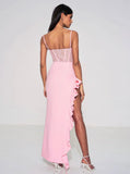 ROBE LONGUE CORSET EN DENTELLE ROSE JULIA
