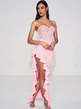 ROBE LONGUE CORSET EN DENTELLE ROSE JULIA