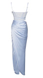 ROBE LONGUE EN SATIN À DÉCOUPES AVEC CORSET ALLISON