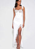 ROBE CORSET MAXI EN SATIN ET DENTELLE BLANCHE