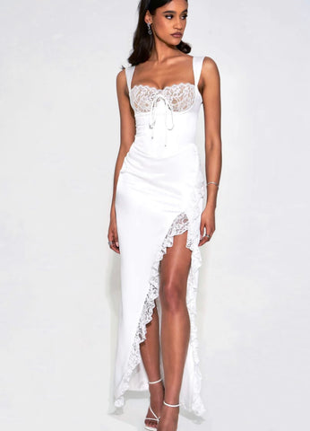 WHITE LACE SATIN MAXI CORSET DRESS SHOP DDMINE WHITE LACE SATIN MAXI CORSET DRESS SHOP DDMINE