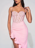 ROBE LONGUE CORSET EN DENTELLE ROSE JULIA