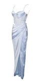 ROBE LONGUE EN SATIN À DÉCOUPES AVEC CORSET ALLISON