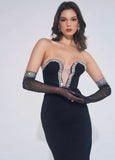 ROBE LONGUE ORNÉE DE CRISTAUX NOIRS