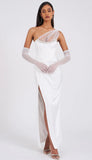 ROBE EN SATIN À MAILLE DE CRISTAL BLANC ÉCARLATE
