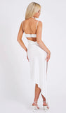 ABITO MIDI DRAPPEGGIATO IN RASO BIANCO