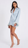 ABITO MINI AZZURRO A MANICHE LUNGE CON PIUME JENNA