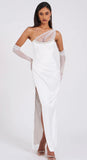 ROBE EN SATIN À MAILLE DE CRISTAL BLANC ÉCARLATE
