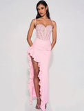 ROBE LONGUE CORSET EN DENTELLE ROSE JULIA