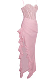 ROBE LONGUE CORSET EN DENTELLE ROSE JULIA