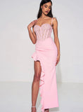 ROBE LONGUE CORSET EN DENTELLE ROSE JULIA