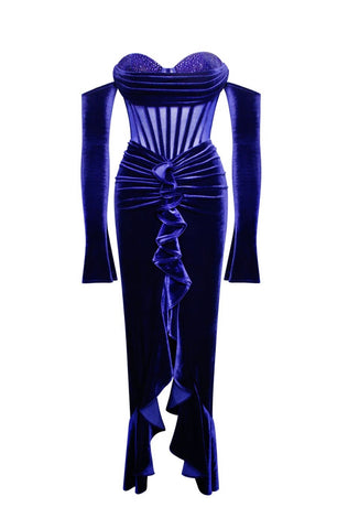 TAYLOR NAVY LONG SLEEVE CORSET VELVET GOWN – SHOP DDMINE