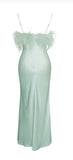 ROBE LONGUE À PLUMES MENTHE YANA