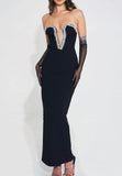 ROBE LONGUE ORNÉE DE CRISTAUX NOIRS