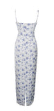 ROBE LONGUE EN DENTELLE SATINÉE À IMPRIMÉ FLORAL BLEU 
