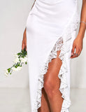 ROBE CORSET MAXI EN SATIN ET DENTELLE BLANCHE