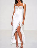 ROBE CORSET MAXI EN SATIN ET DENTELLE BLANCHE