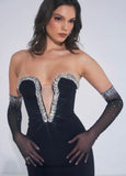 ROBE LONGUE ORNÉE DE CRISTAUX NOIRS