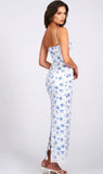 ROBE LONGUE EN DENTELLE SATINÉE À IMPRIMÉ FLORAL BLEU 