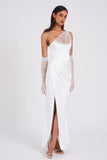 ROBE EN SATIN À MAILLE DE CRISTAL BLANC ÉCARLATE
