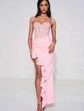 ROBE LONGUE CORSET EN DENTELLE ROSE JULIA